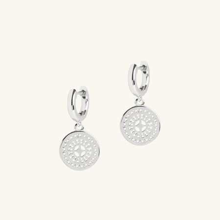 Ancient Sun Huggie Hoop Earrings Silver
